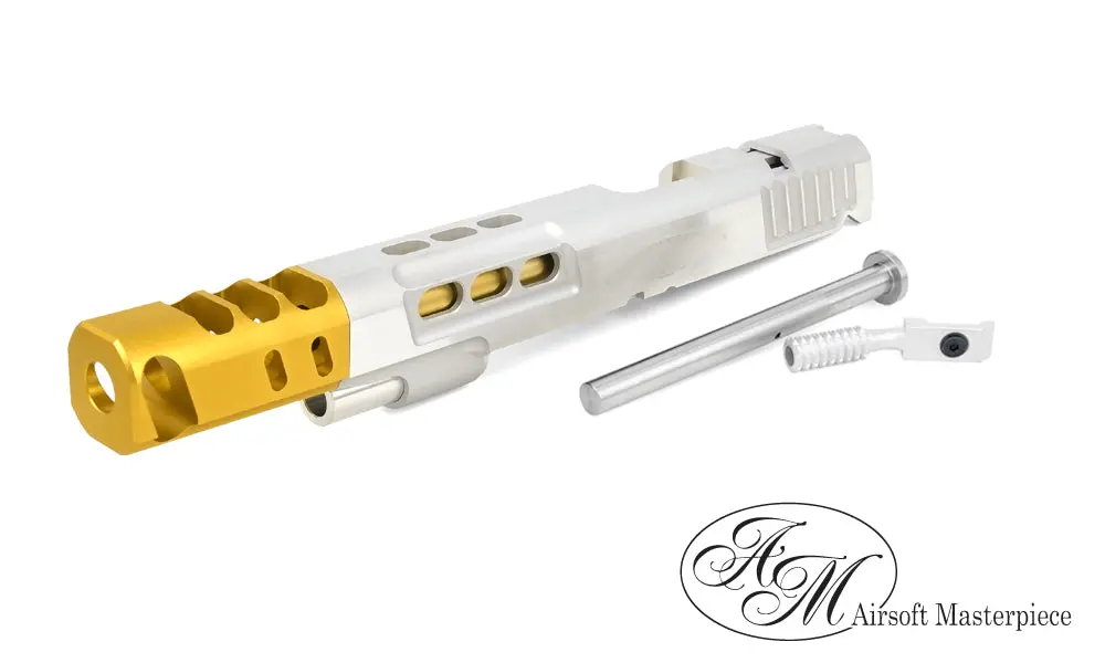 Airsoft Masterpiece S Style Dvc 7" Open Slide For Hi-Capa - Silver With Gold Comp 1