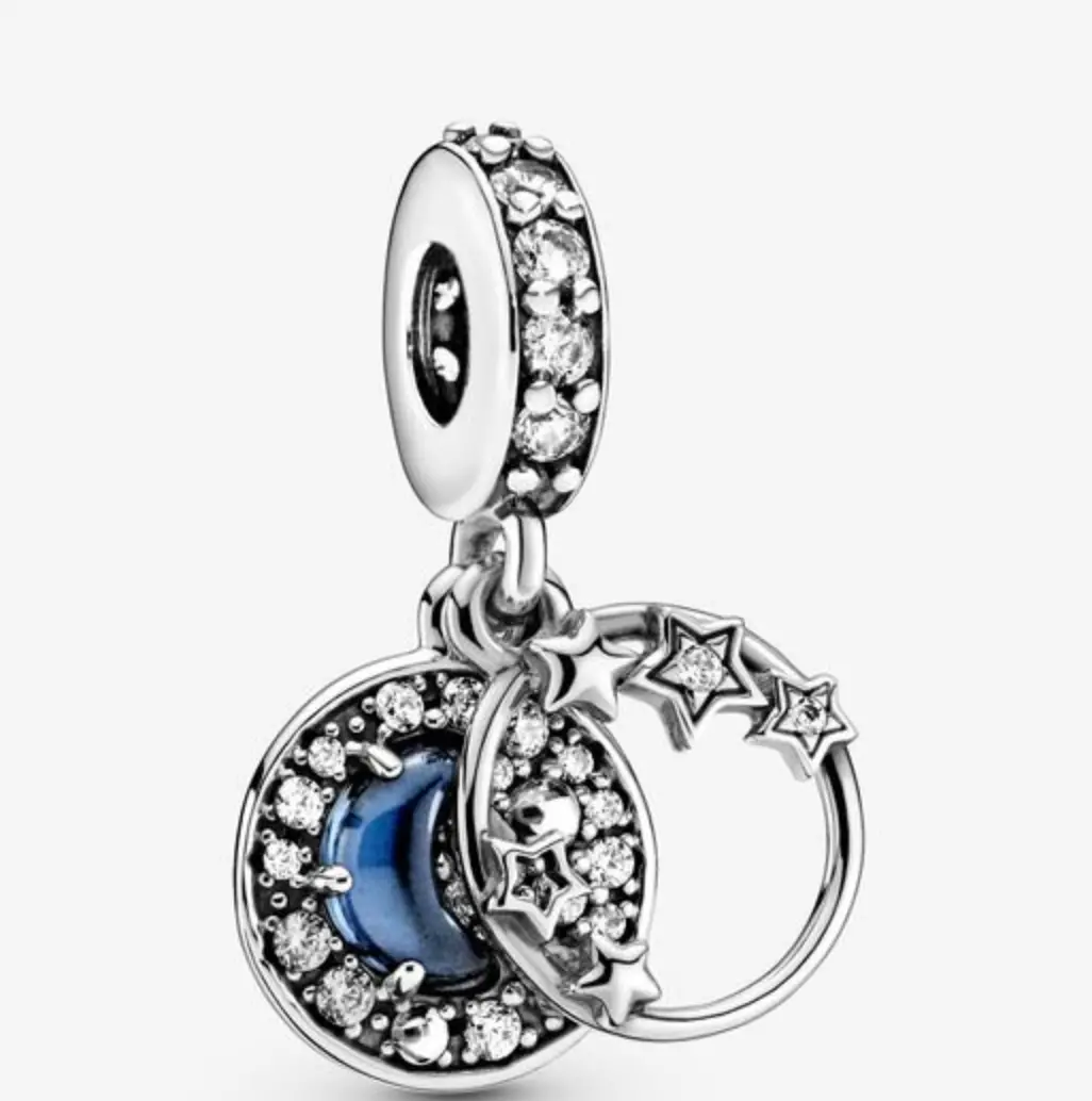 Blue Night Sky Crescent Moon & Stars Charm 1