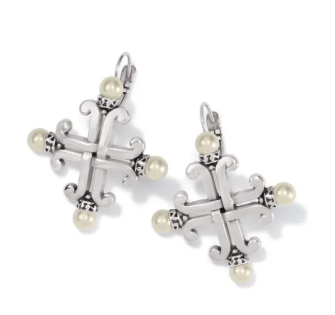 Taos Pearl Cross Leverback Earrings 1