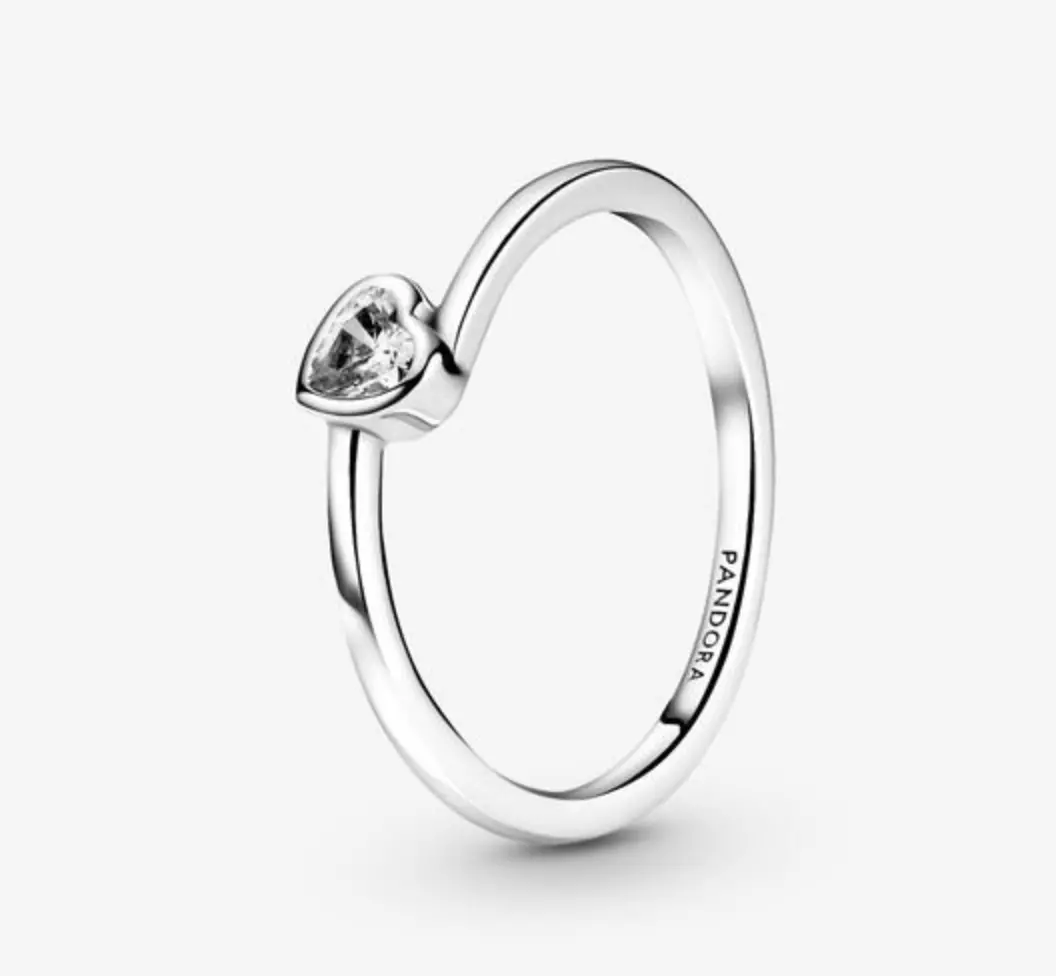 Tilted Heart Clear Solitaire Cz Ring 1