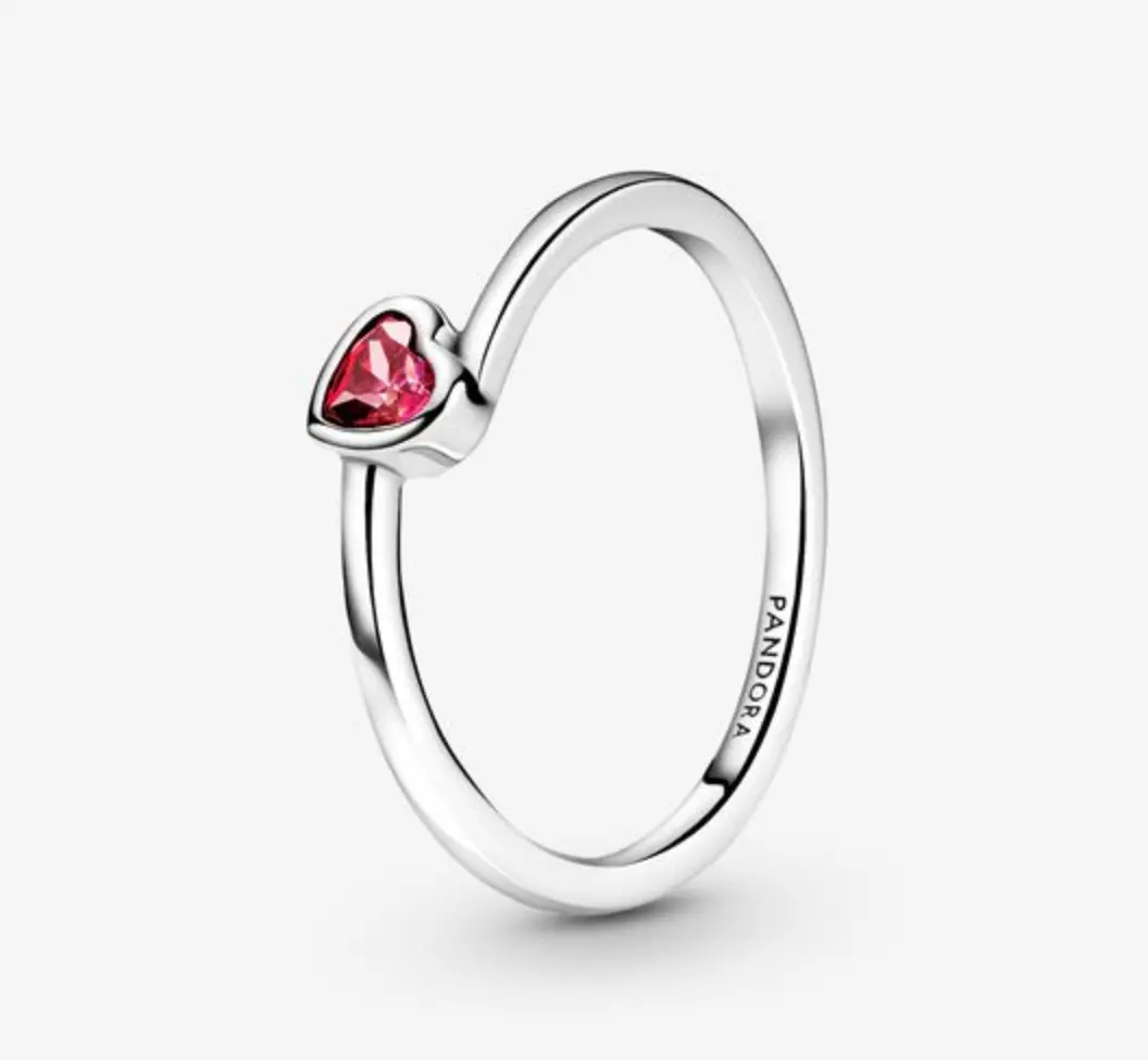 Tilted Heart Red Solitaire Cz Ring 1