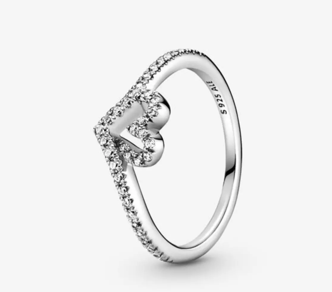 Sparkling Wishbone Heart Ring 1