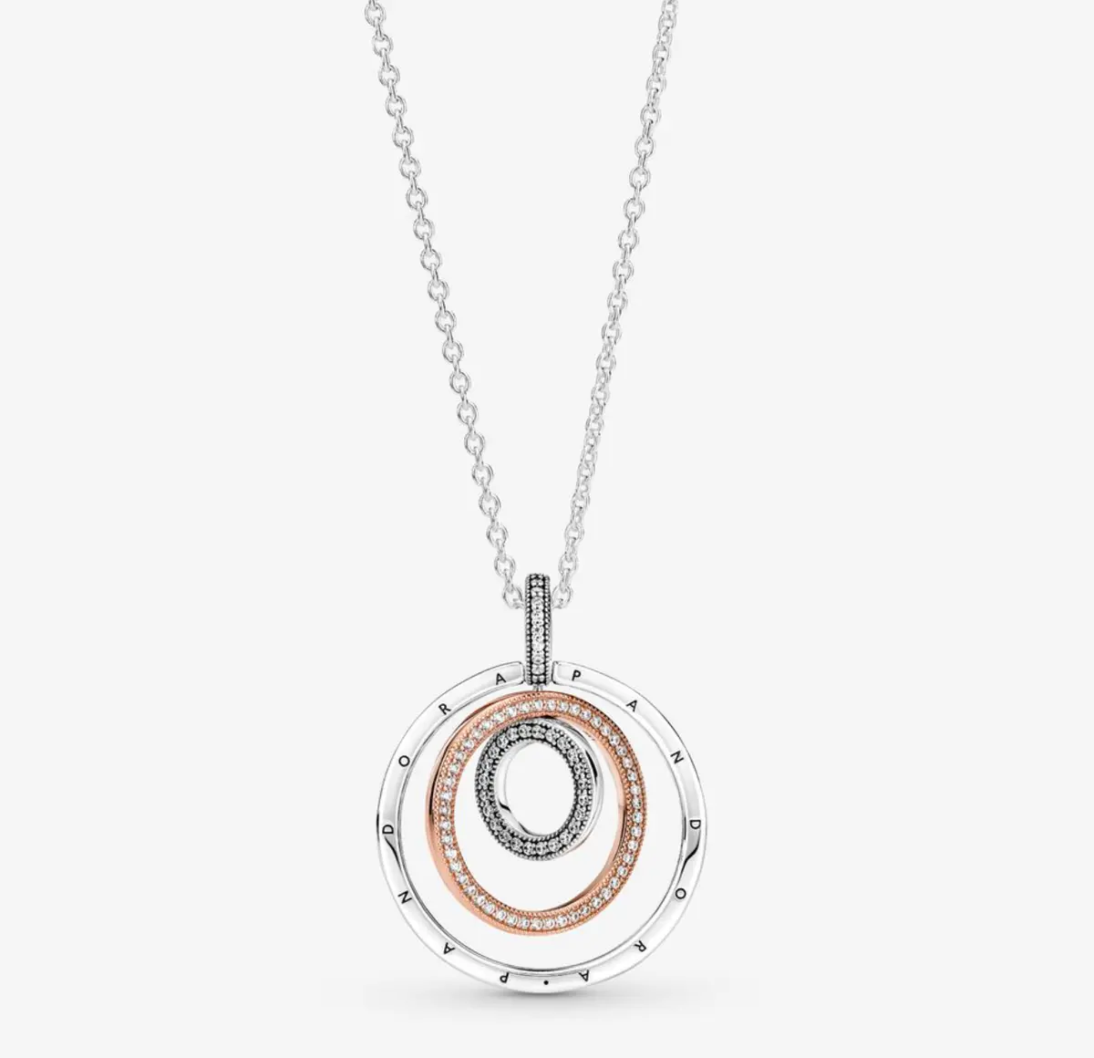 Two-Tone Circles Pendant & Necklace, Clear Cz, With Pandora Rose 1