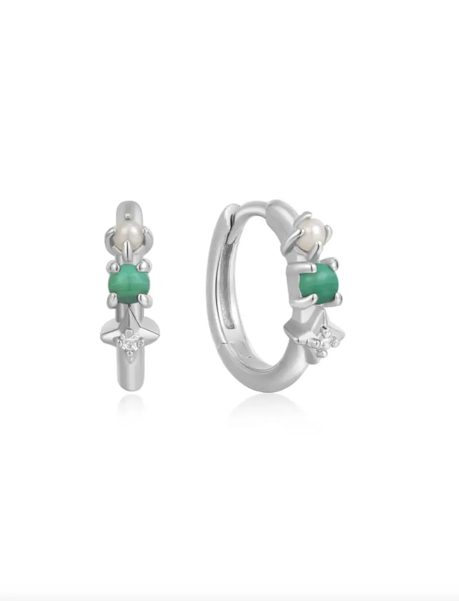 Malachite Star Huggie Hoop Earrings 1