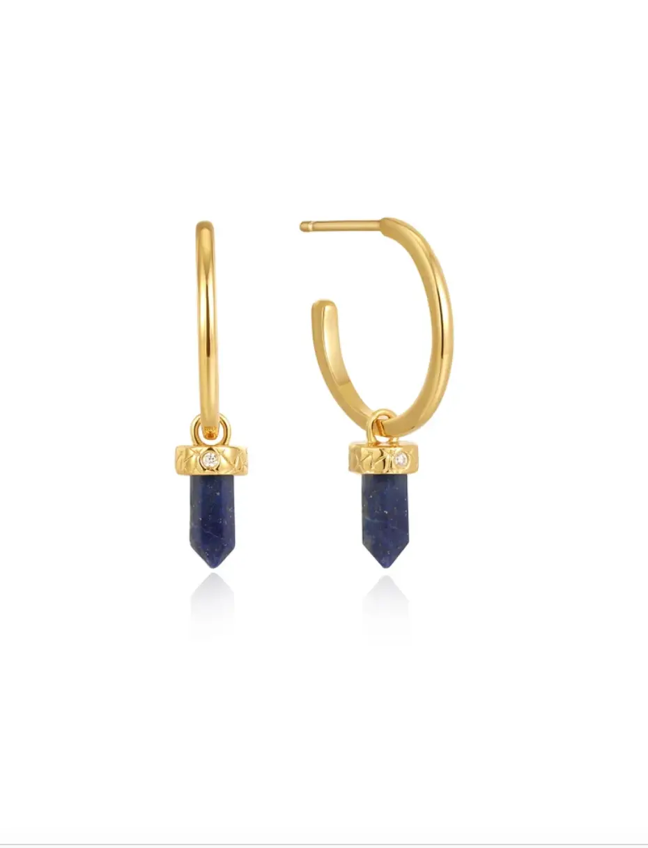 Lapis Point Pendant Small Hoop Earrings 1