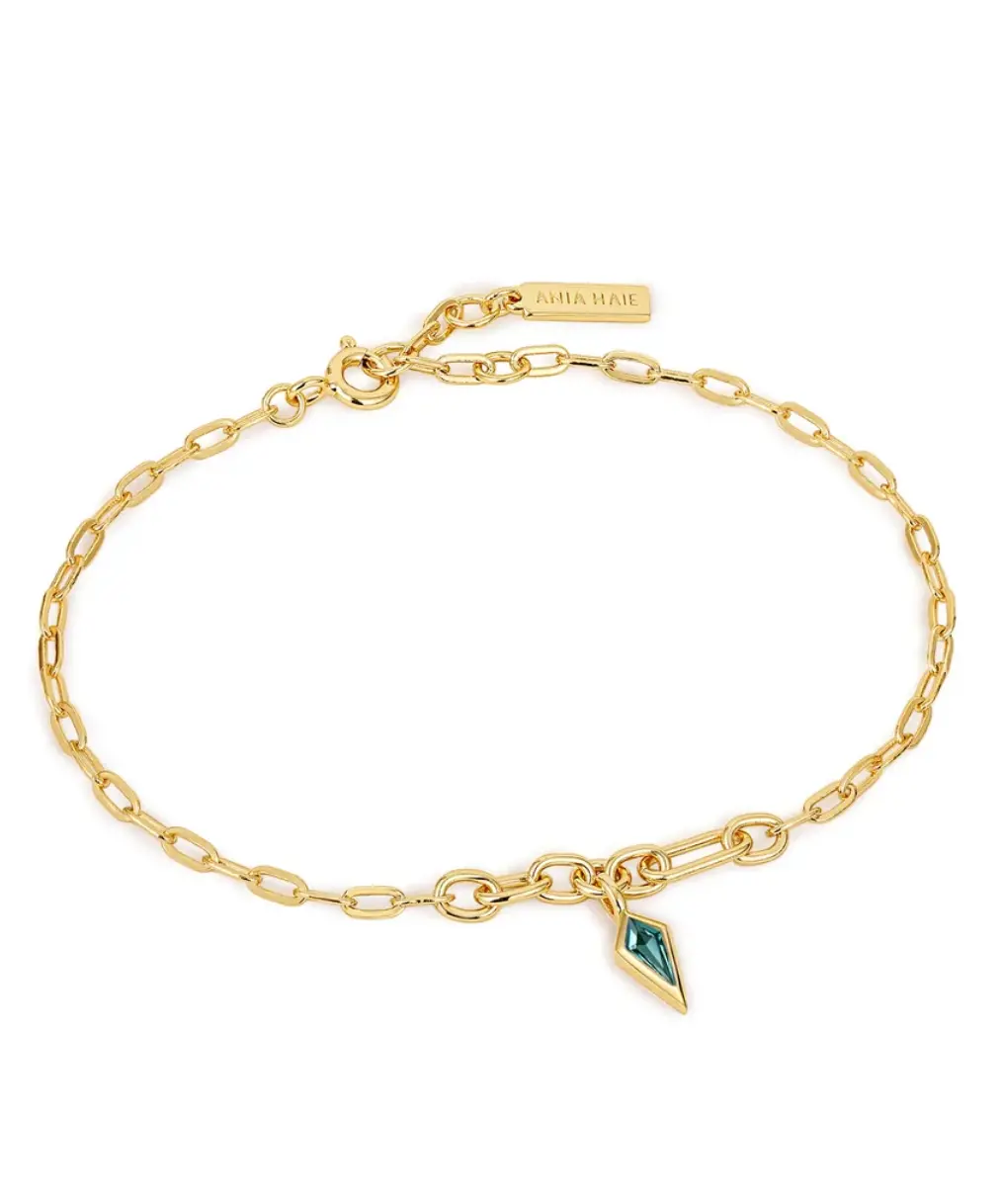 Teal Sparkle Drop Pendant Chunky Chain Bracelet 1