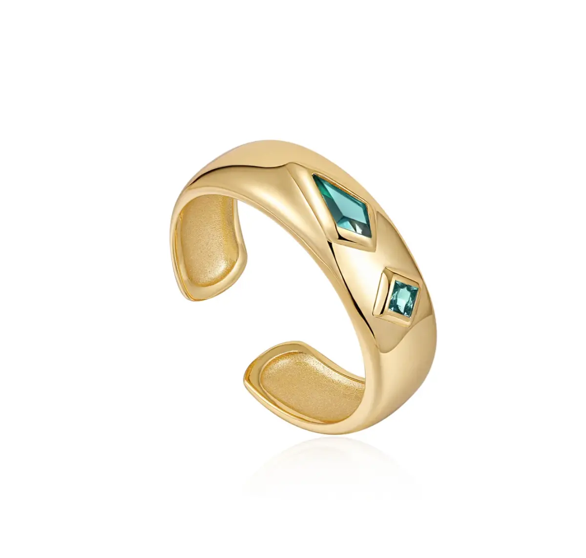 Teal Sparkle Emblem Thick Band Ring 1