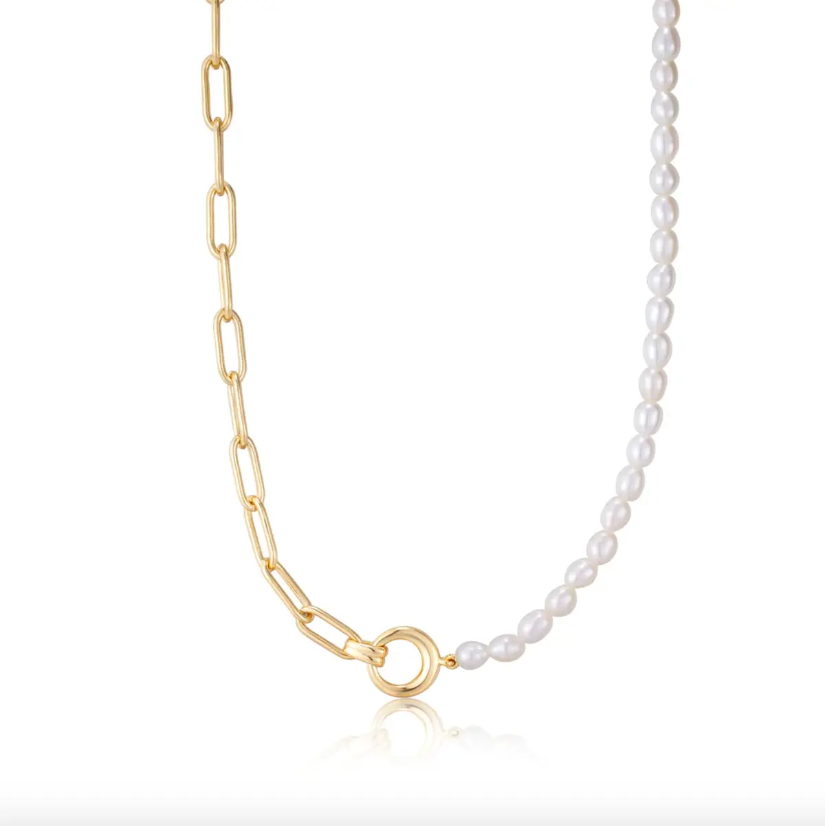 Gold Pearl Chunky Link Chain Necklace 1
