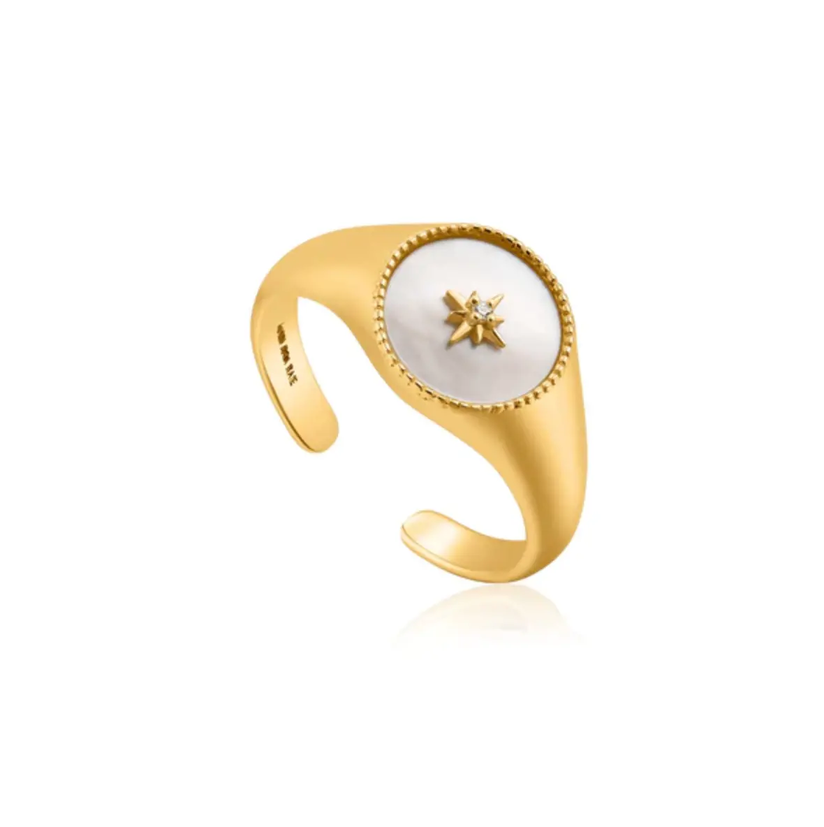 Gold Mother Of Pearl Emblem Signet Ring 1