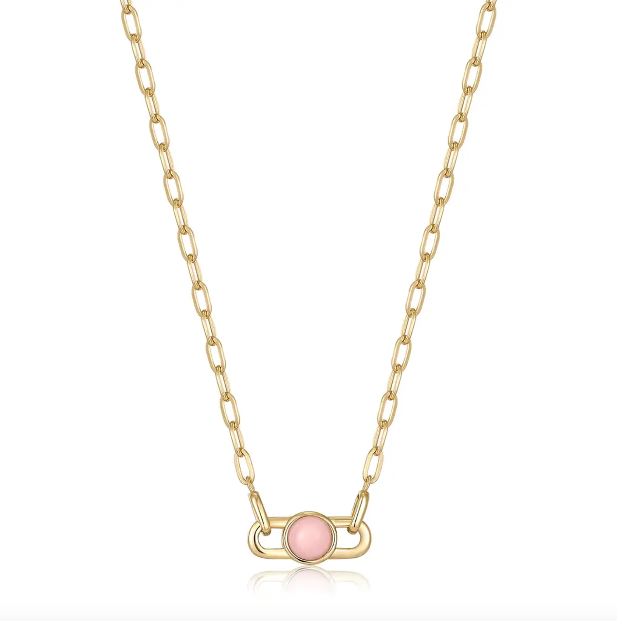 Gold Orb Rose Quartz Link Necklace 1