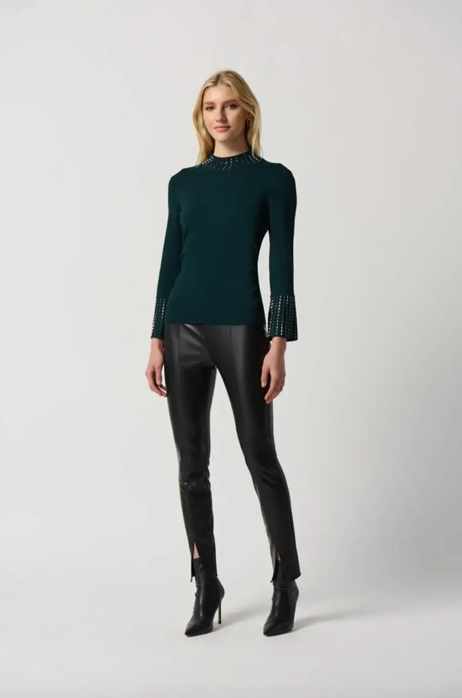 Embellished Sweater With Bell Sleeve And Mock Neck 1