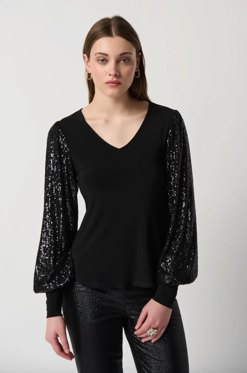 Silky Knit Sequins Puff Sleeve Top 1