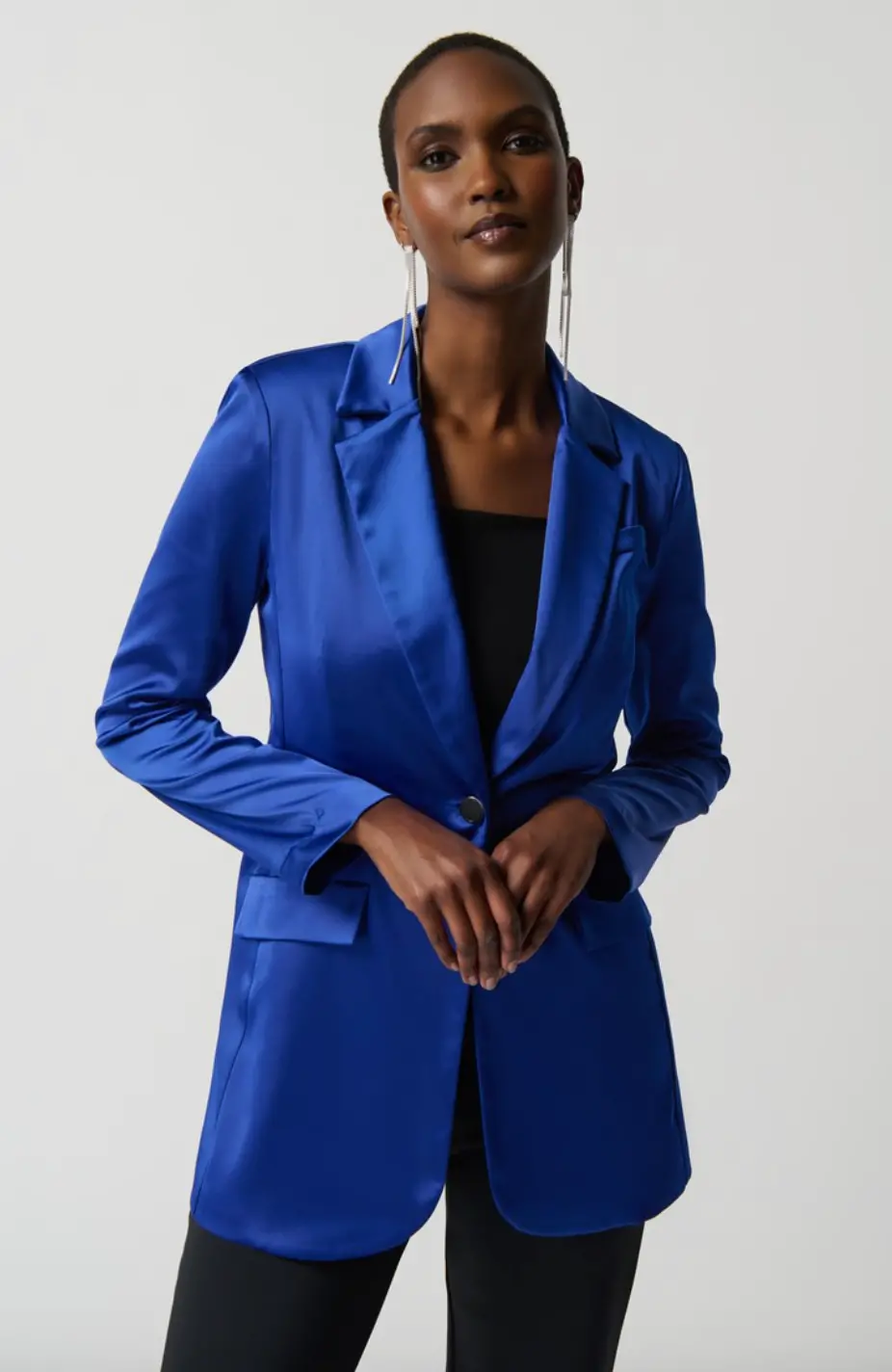 Satin Blazer With Faux Pockets 1