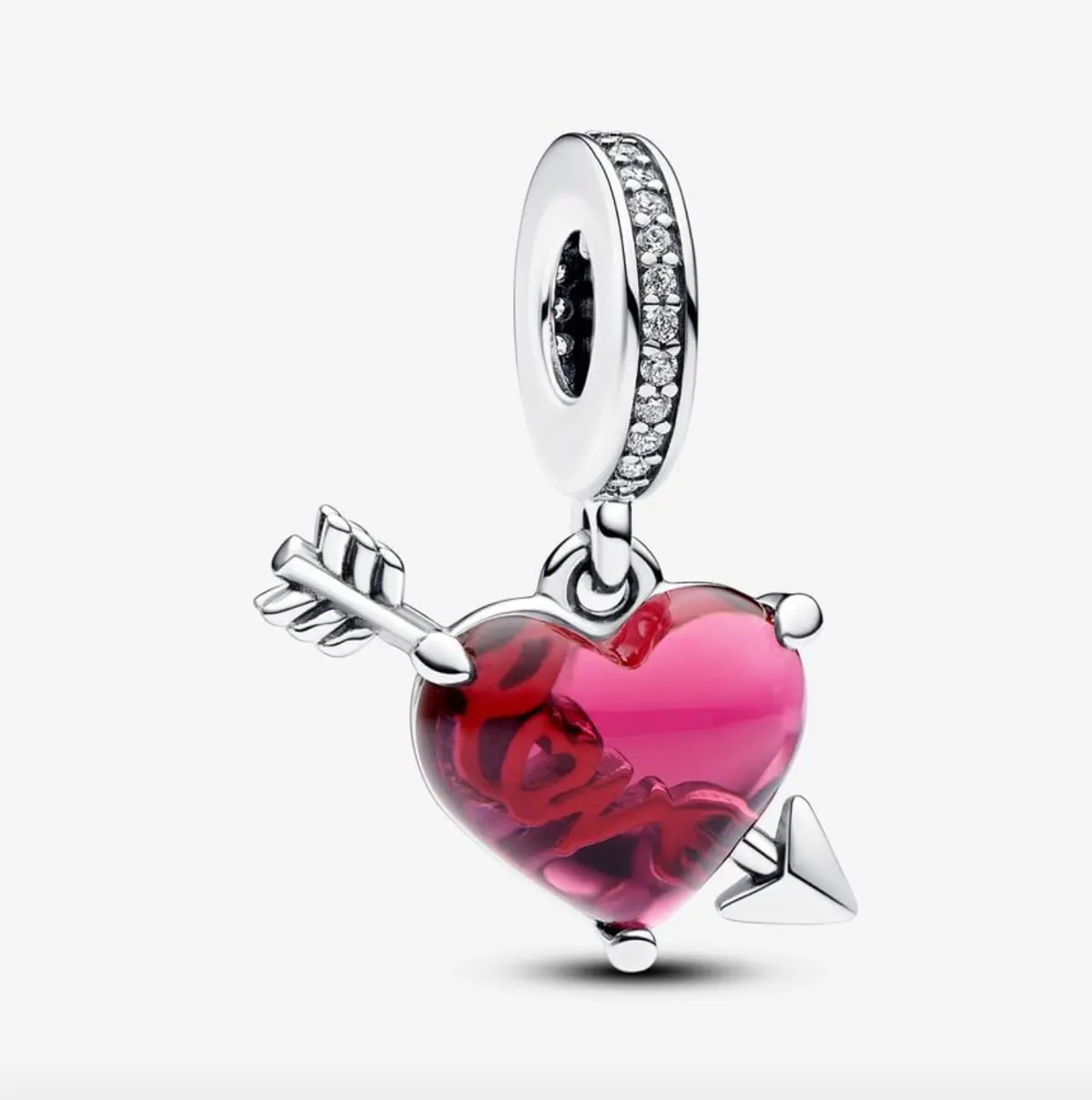 Red Heart & Arrow Murano Glass Dangle Charm 1