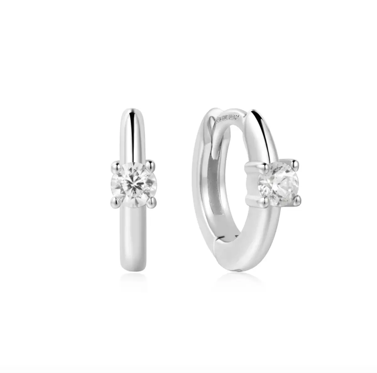 Silver Solitaire Cubic Zirconia Mini Huggies 1