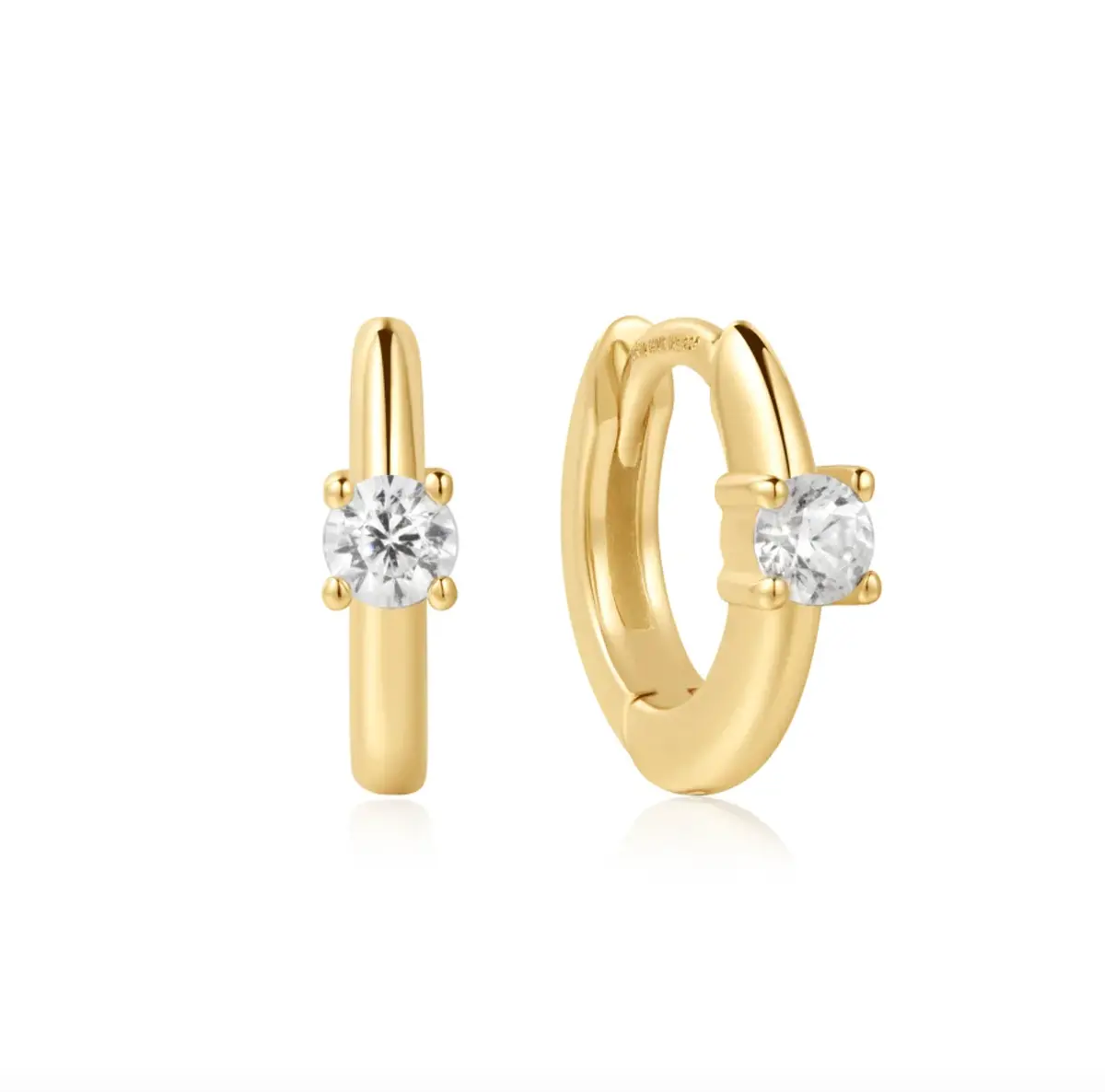 Gold Solitaire Cubic Zirconia Mini Huggies 1