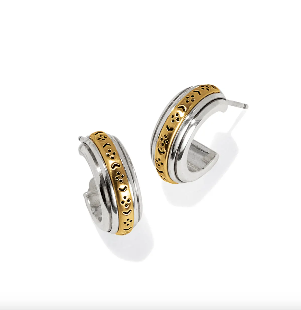 Mosaic Two Tone Mini Hoop Post Earrings 1