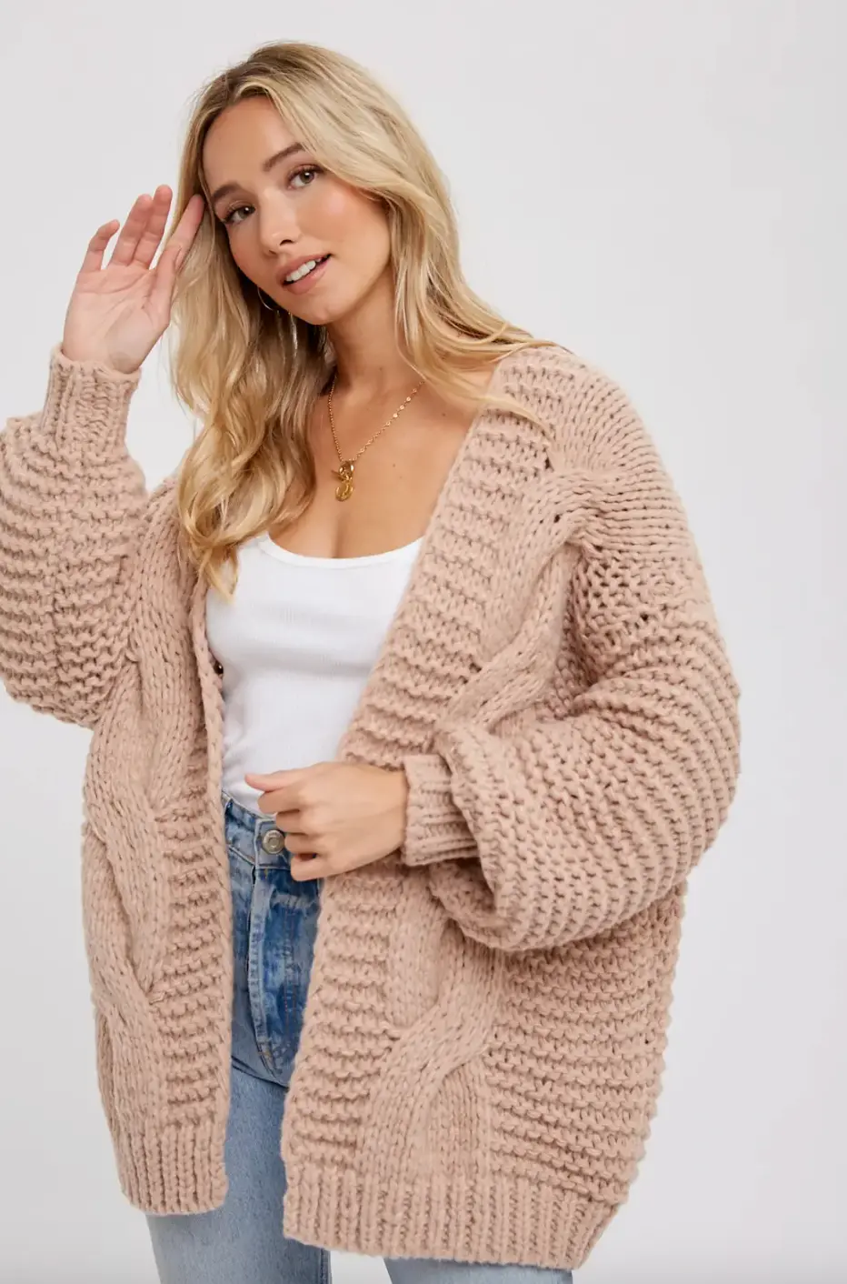 Chunky Cable Cardigan | Latte 1