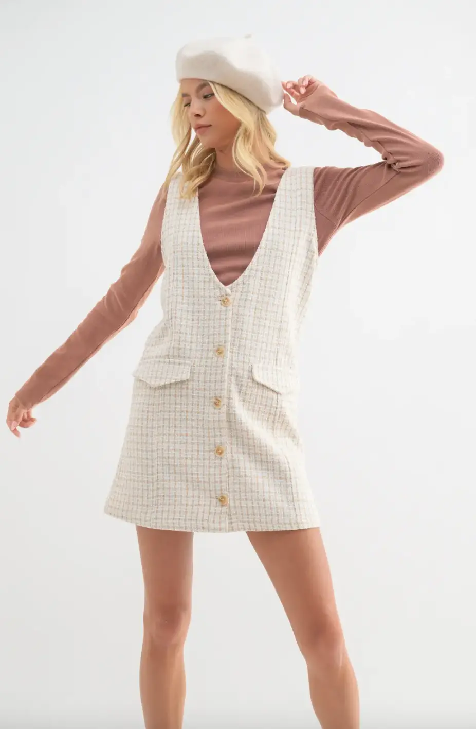 Tweed Button-Up Mini Dress 1