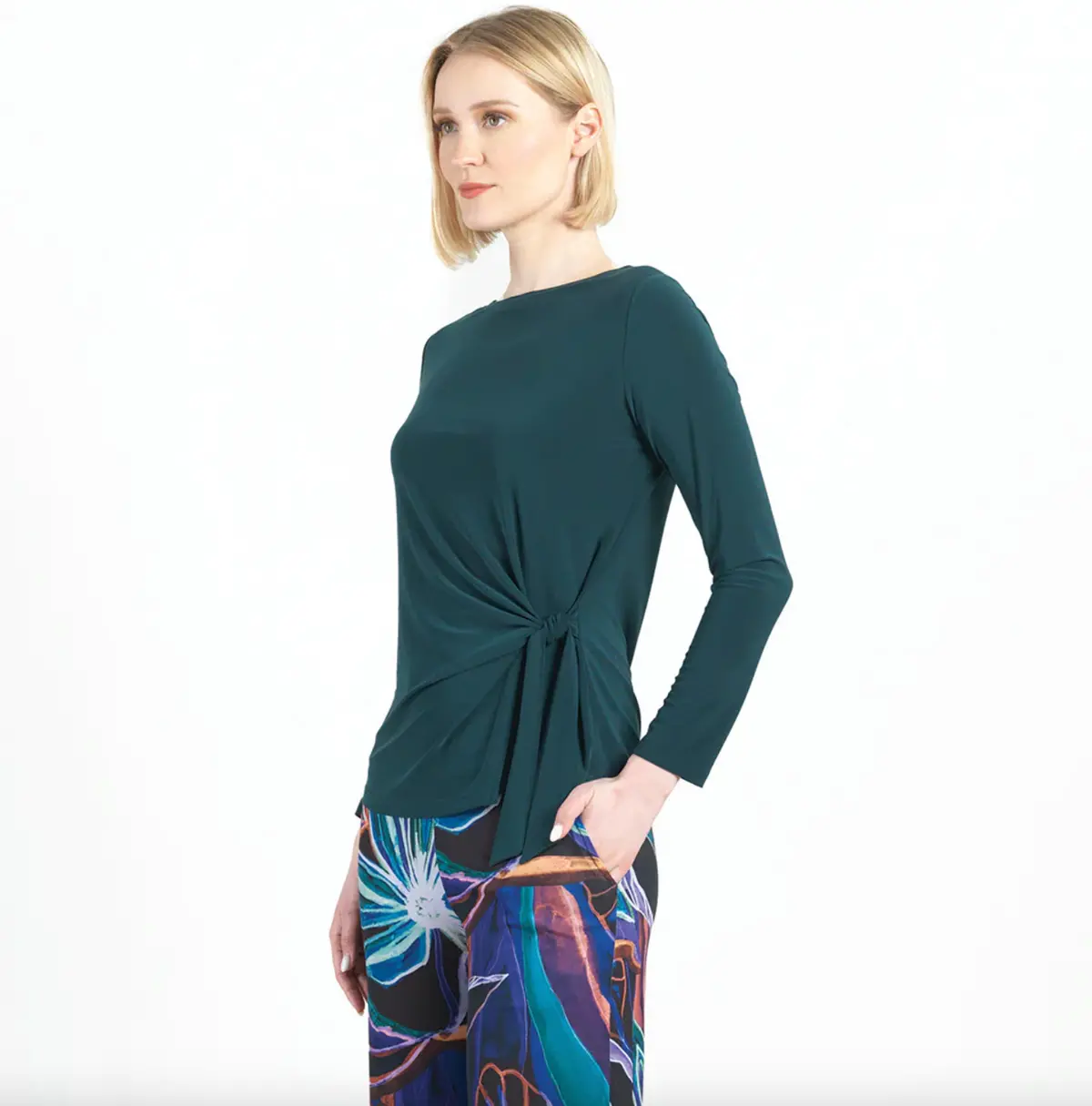 Side Tie Waist Top - Hunter Green 1