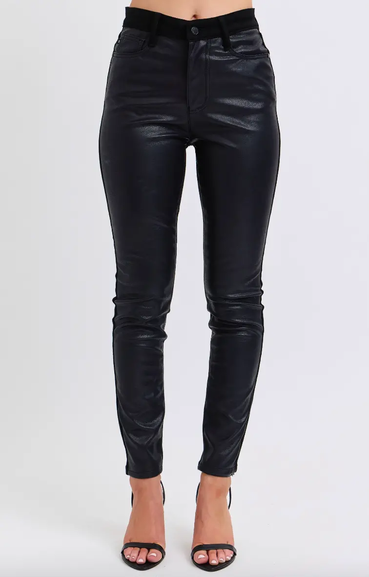 High-Waist Faux Leather And Denim Skinny Jean 1