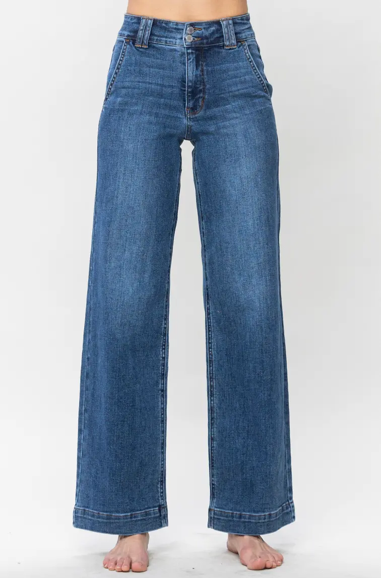 High-Waist Double Button Wide Leg Jean 1