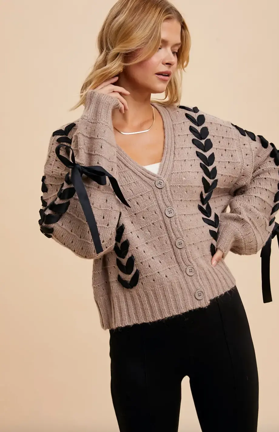 Mink Ribbon Knit Cardigan 1
