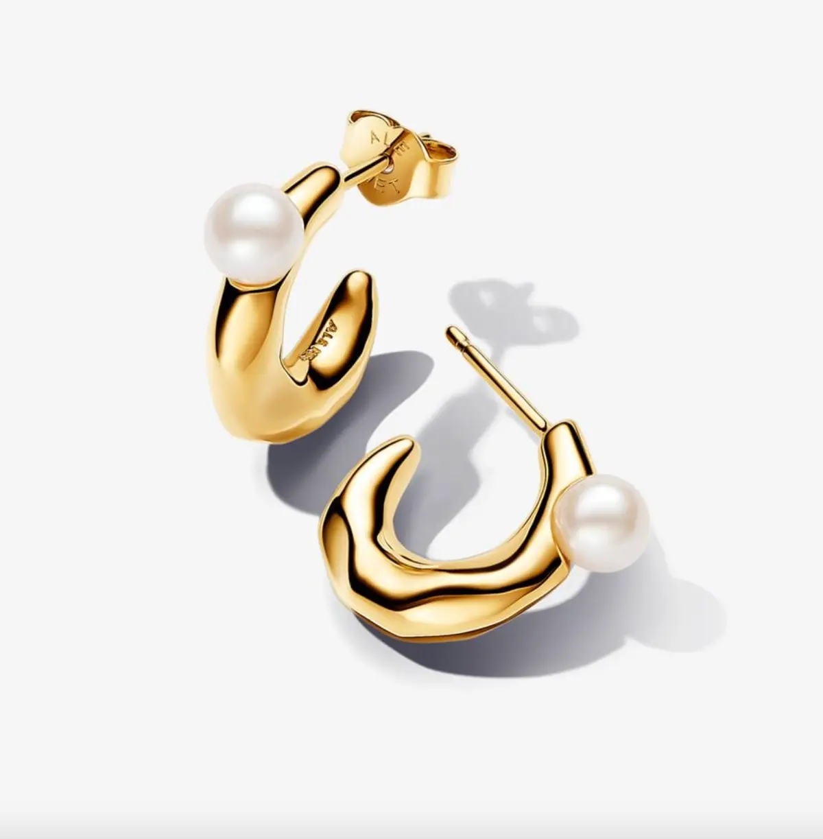 Treated Freshwater Cultured Pearl & Organically Shaped Hoop Earrings 1