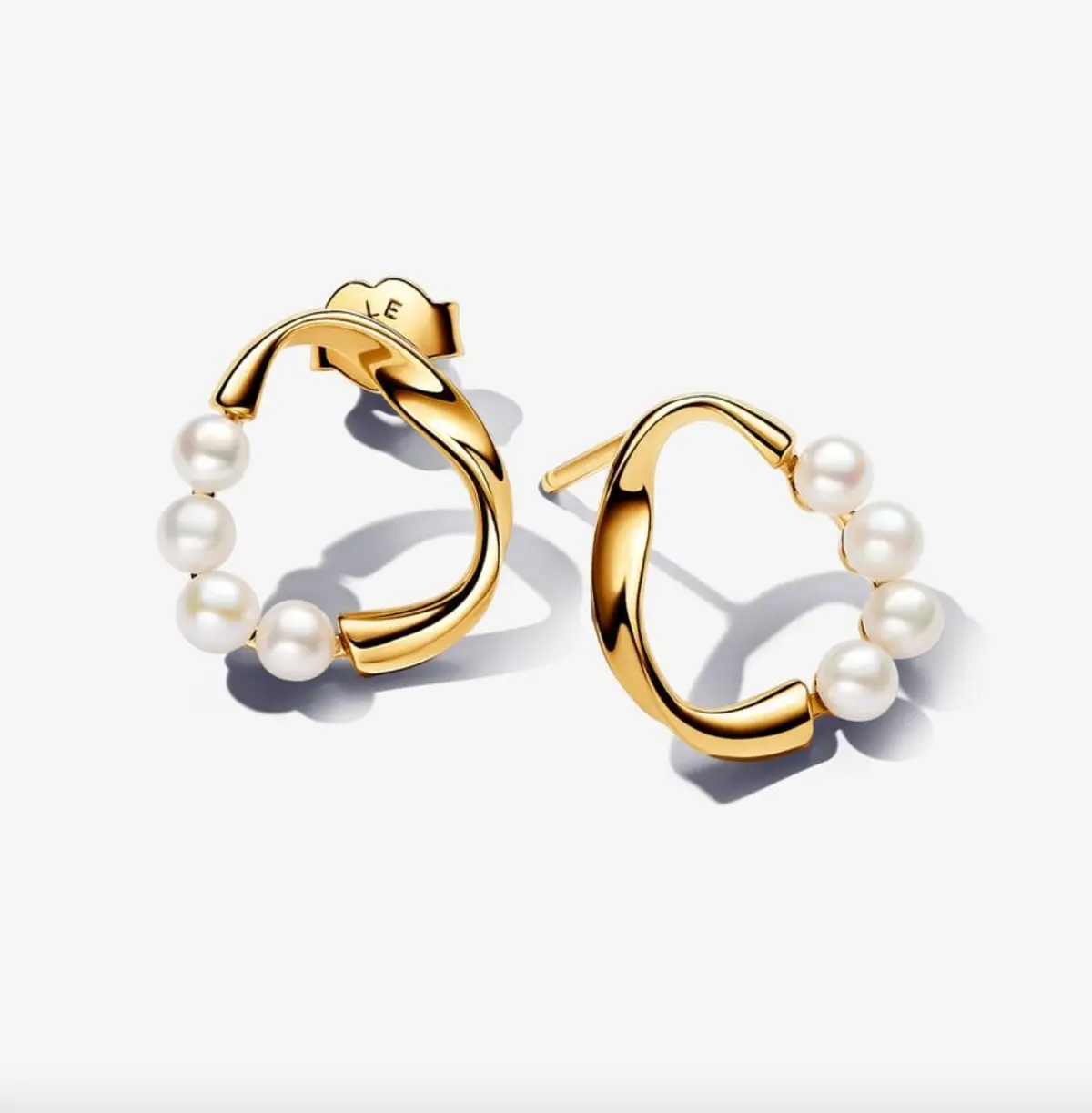 Organically Shaped Circle & Treated Freshwater Cultured Pearls Stud Earrings 1
