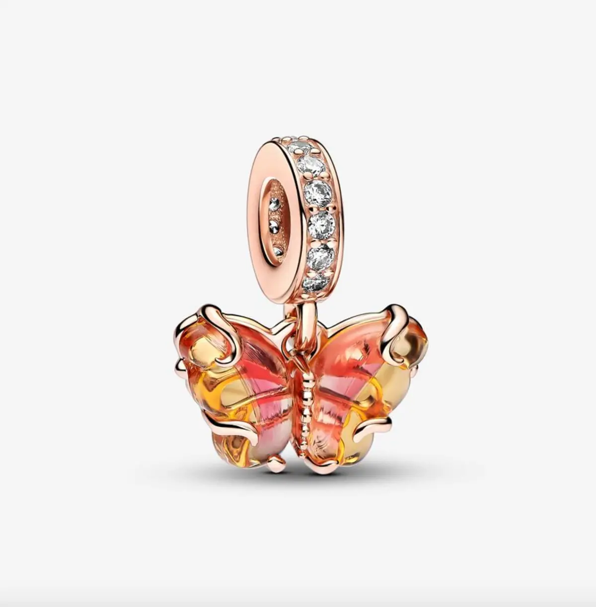Pink & Yellow Murano Glass Butterfly Dangle Charm 1