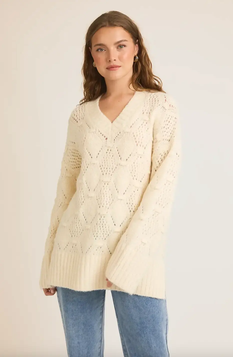 V-Neck Pointelle Sweater 1