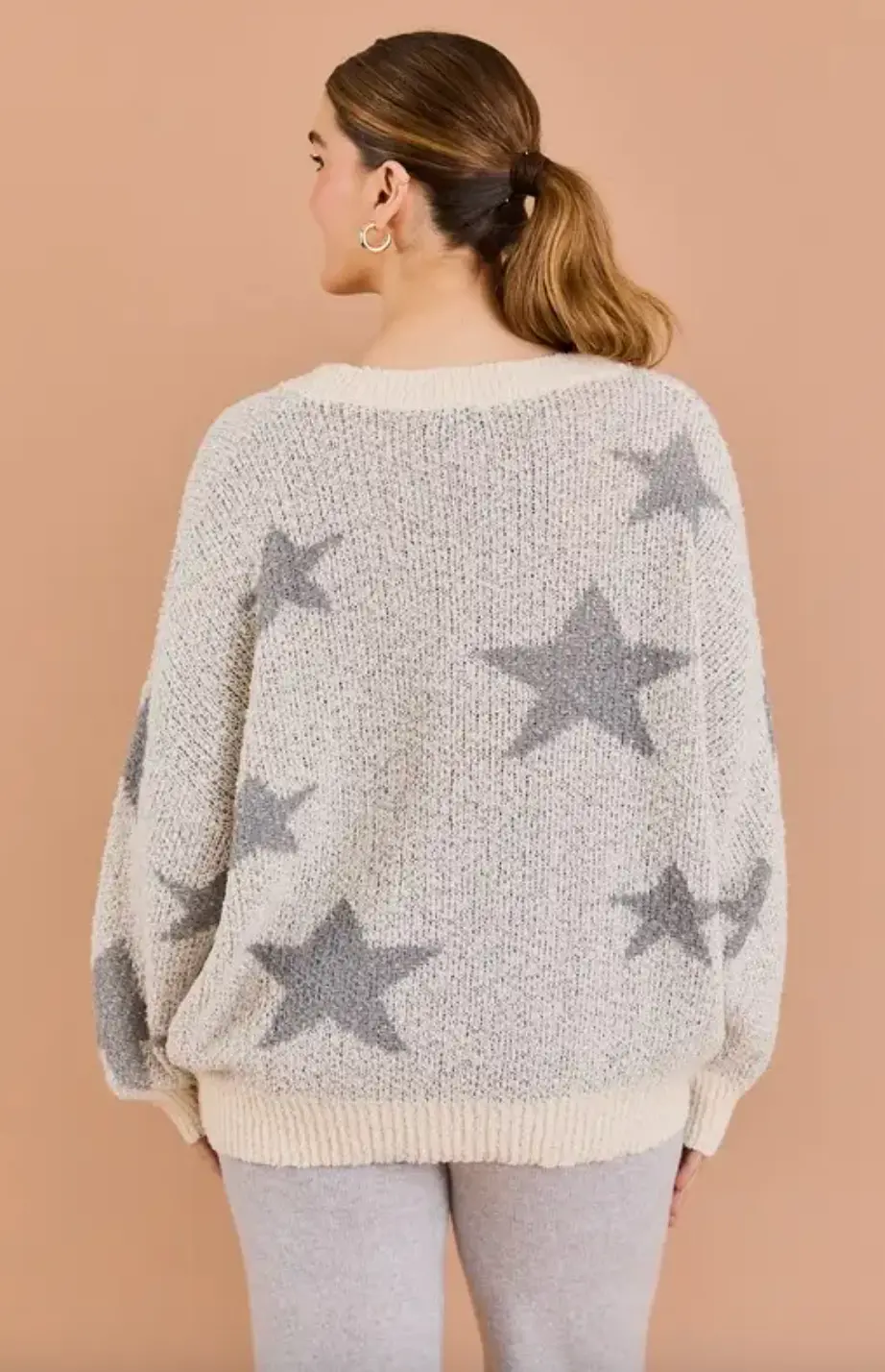 Plus Size V-Neck Star Sweater 1