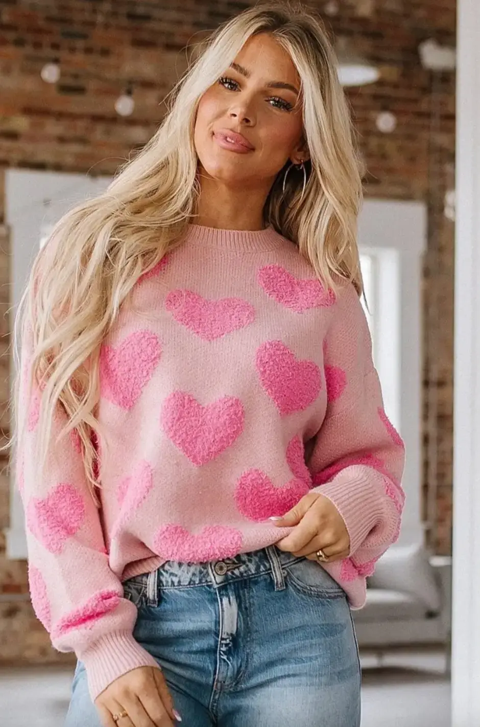 Fuzzy Heart Knit Sweater 1