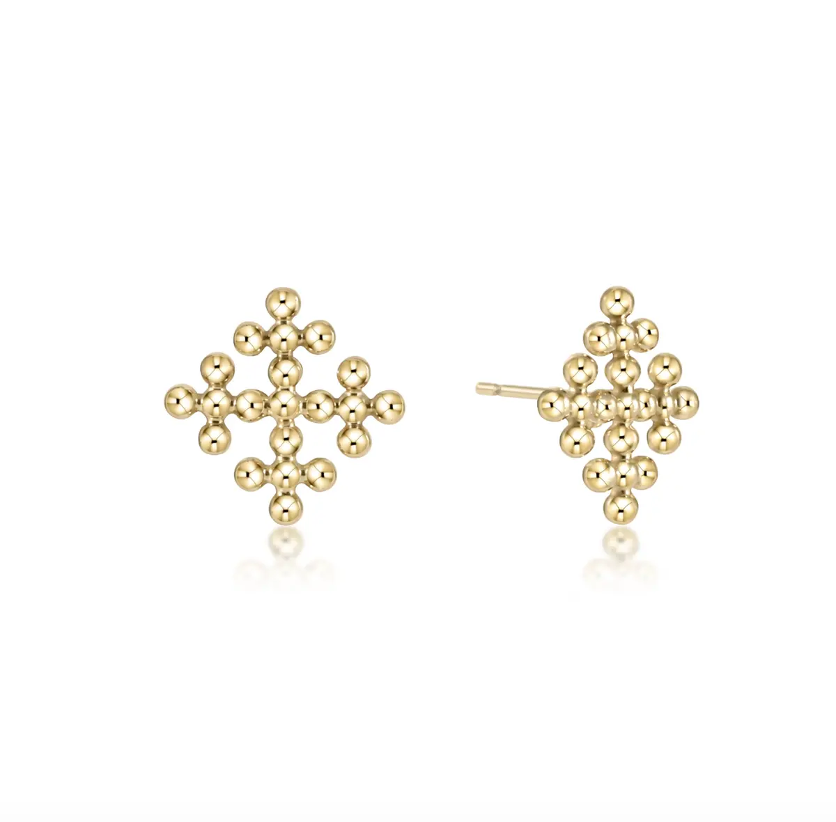Classic Beaded Signature Cross Encompass Gold Stud 1