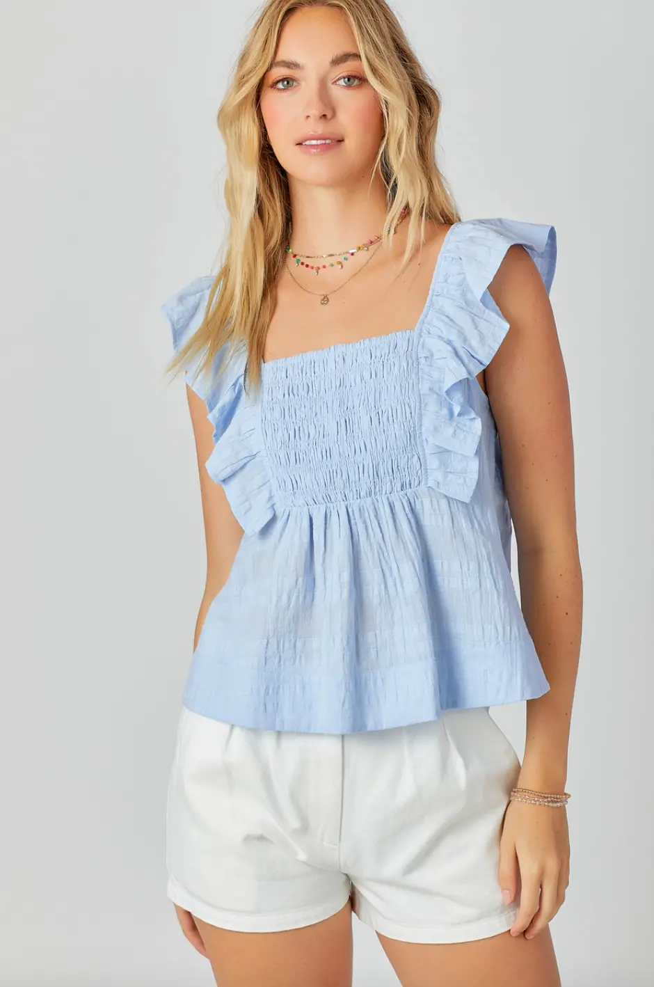 Ruffled Shoulder Smocked Top 1