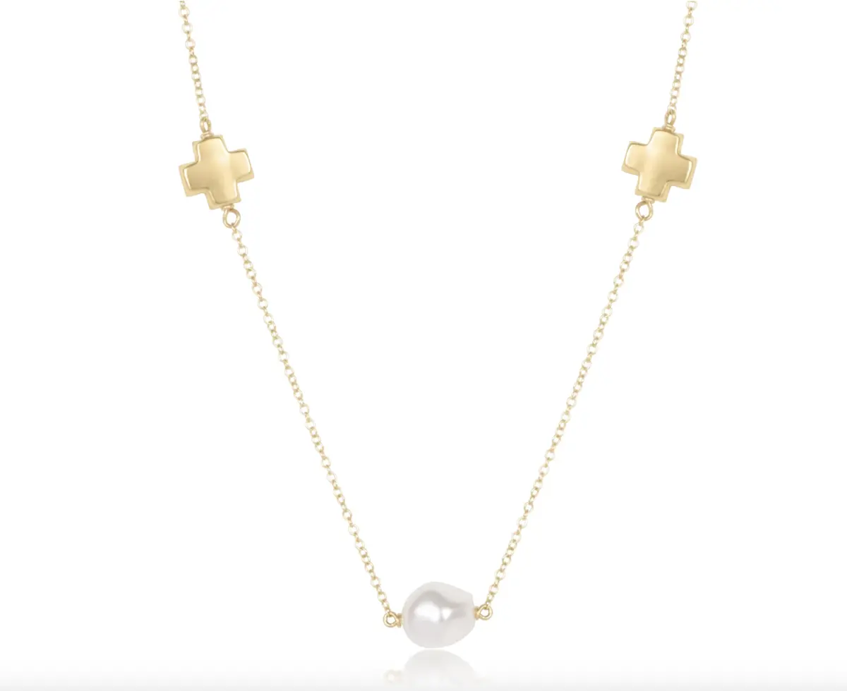 17" Choker Signature Cross Admire Simplicity Chain Gold - Pearl 1