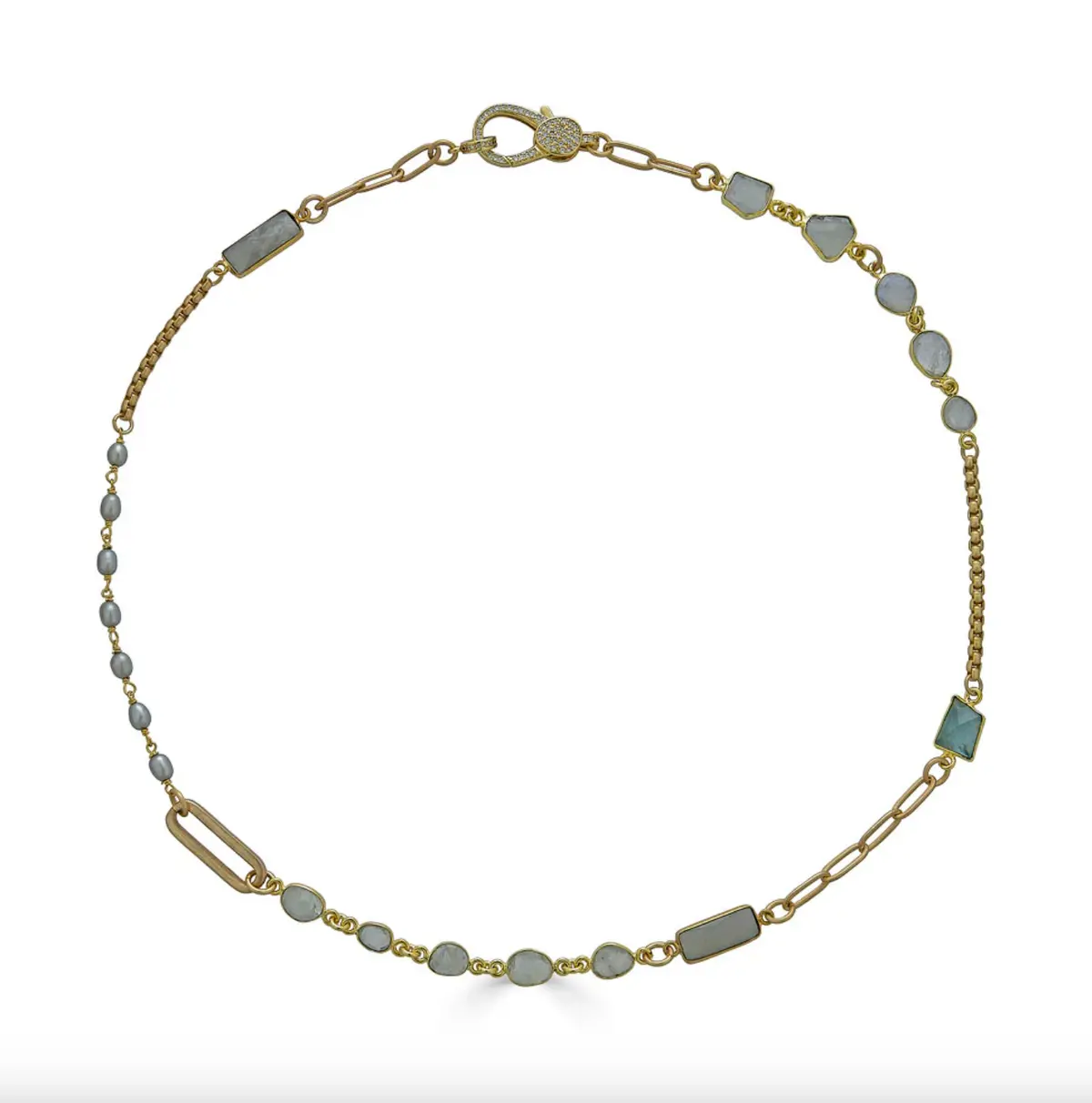 Gold Moonstone, Aquamarine And Pearl Short Necklace 1