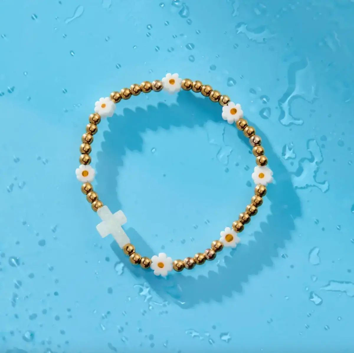 Holy Water Daisy Cross Bracelet | Gold 1