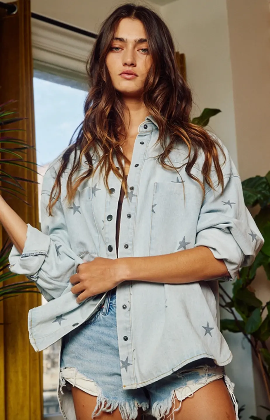 Star Print Denim Shacket 1