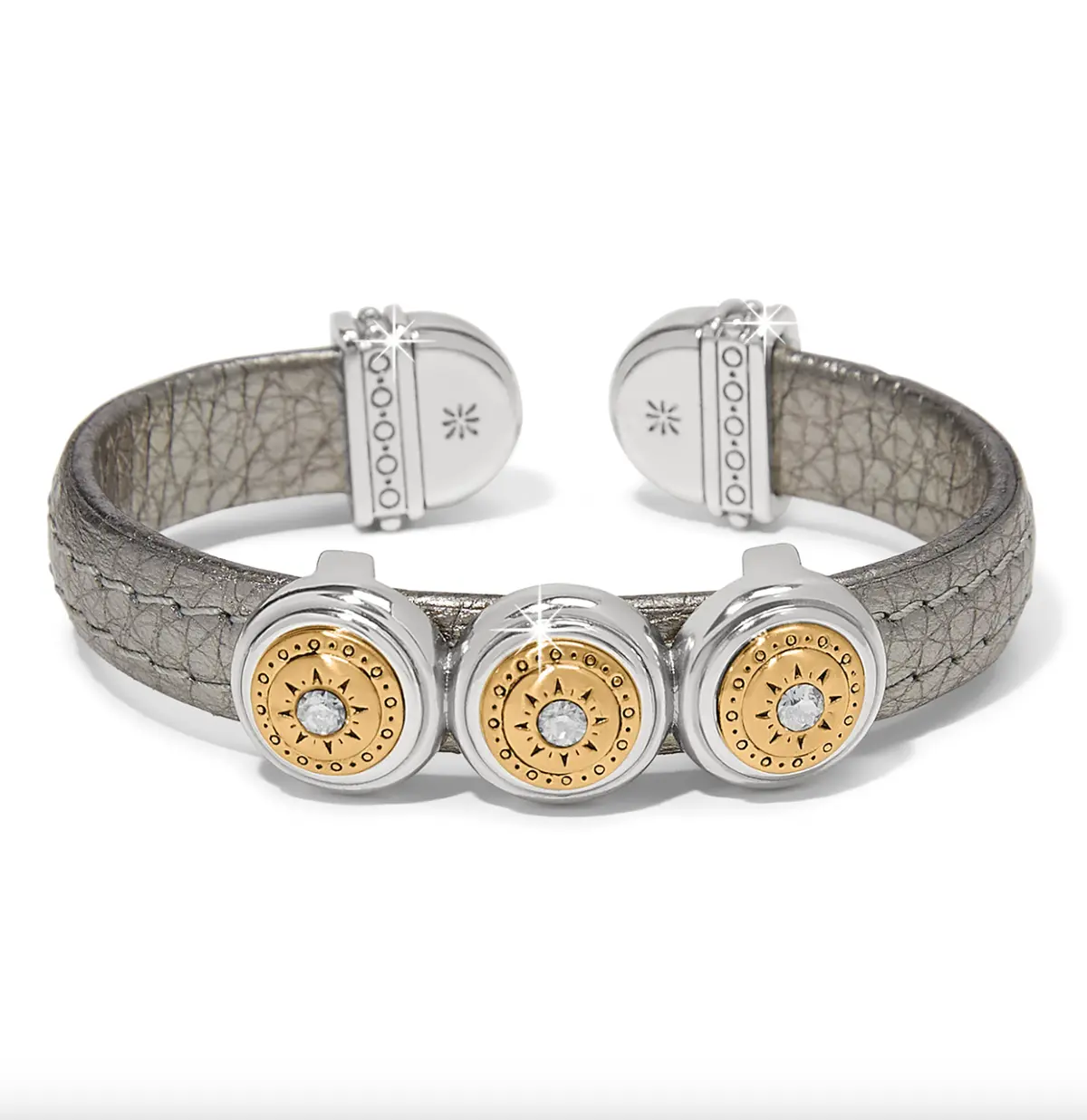 Mosaic Two Tone Leather Disc Cuff Bracelet 1