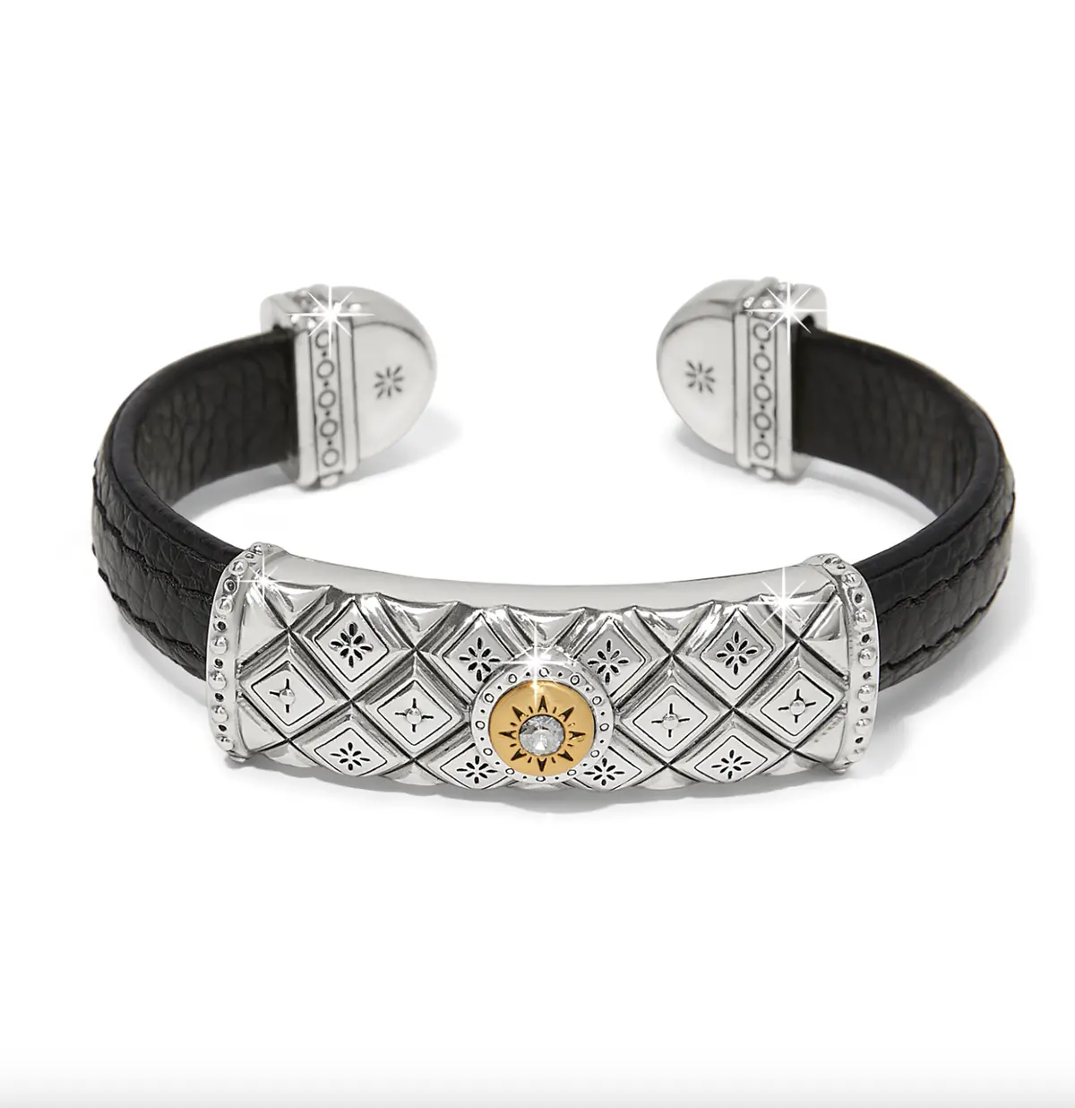 Mosaic Two Tone Leather Bar Cuff Bracelet 1