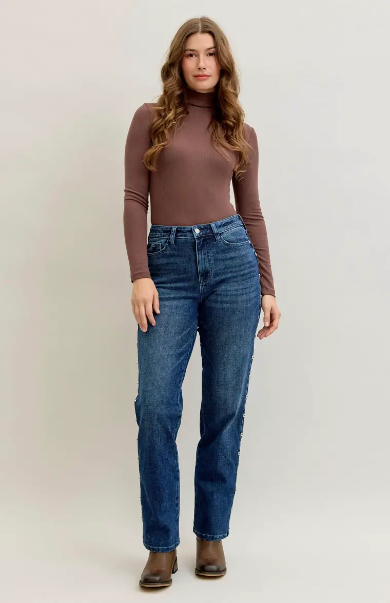 Ingrid High-Waist Studded Straight Jean 1