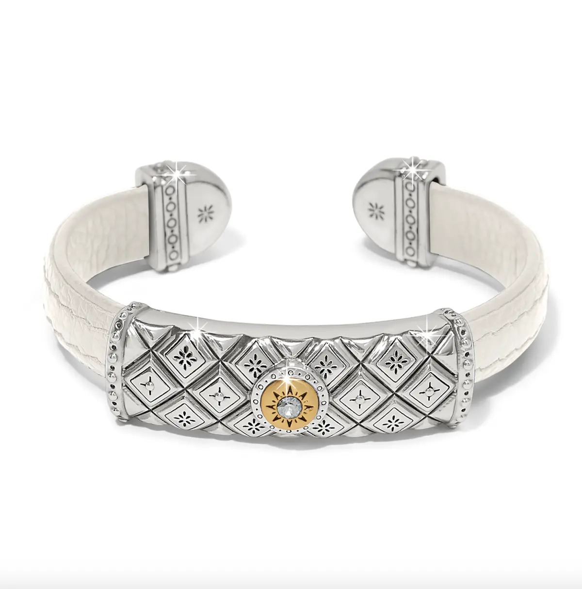 Mosaic Two Tone Leather Bar Cuff Bracelet 1