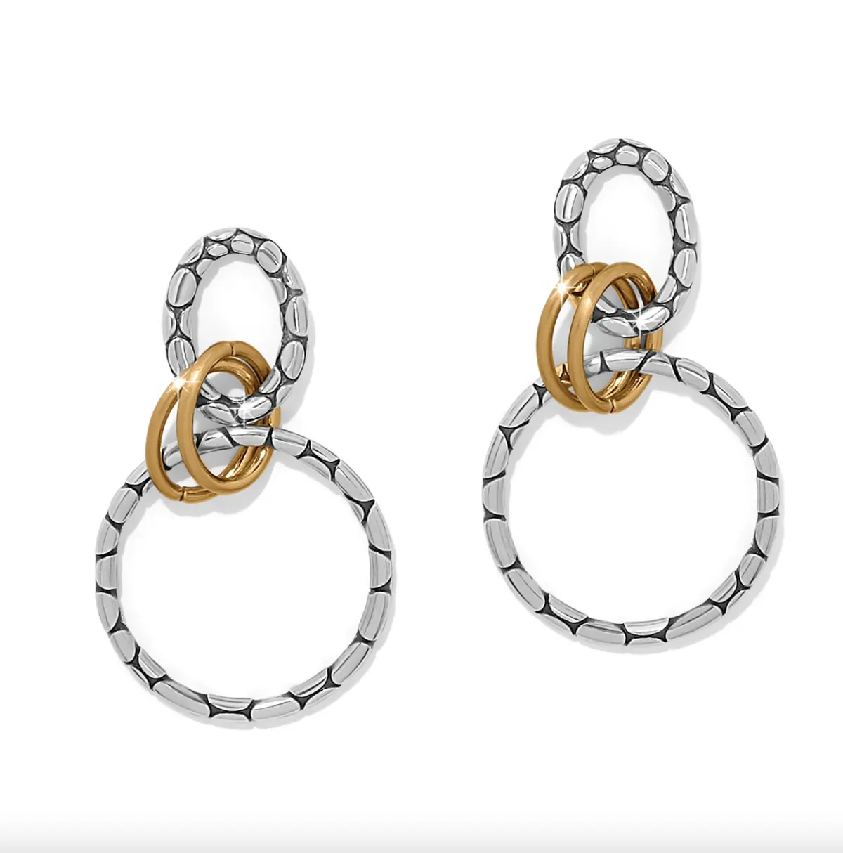Pebble Link Two Tone Post Drop Earrings 1
