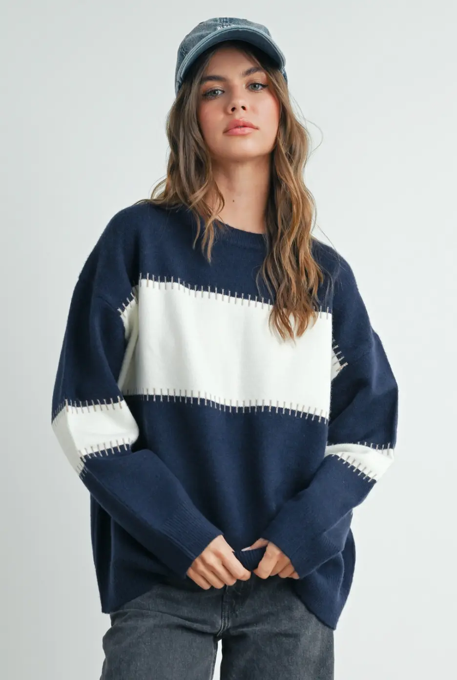 Color Block Crew Neck Sweater 1