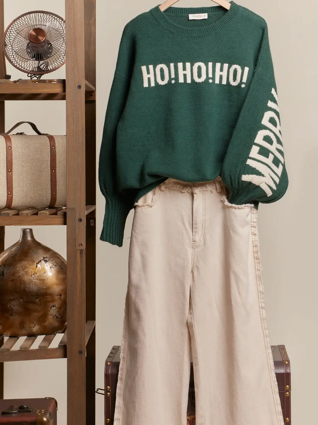 Green Oversized 'Christmas' Lettering Sweater 1