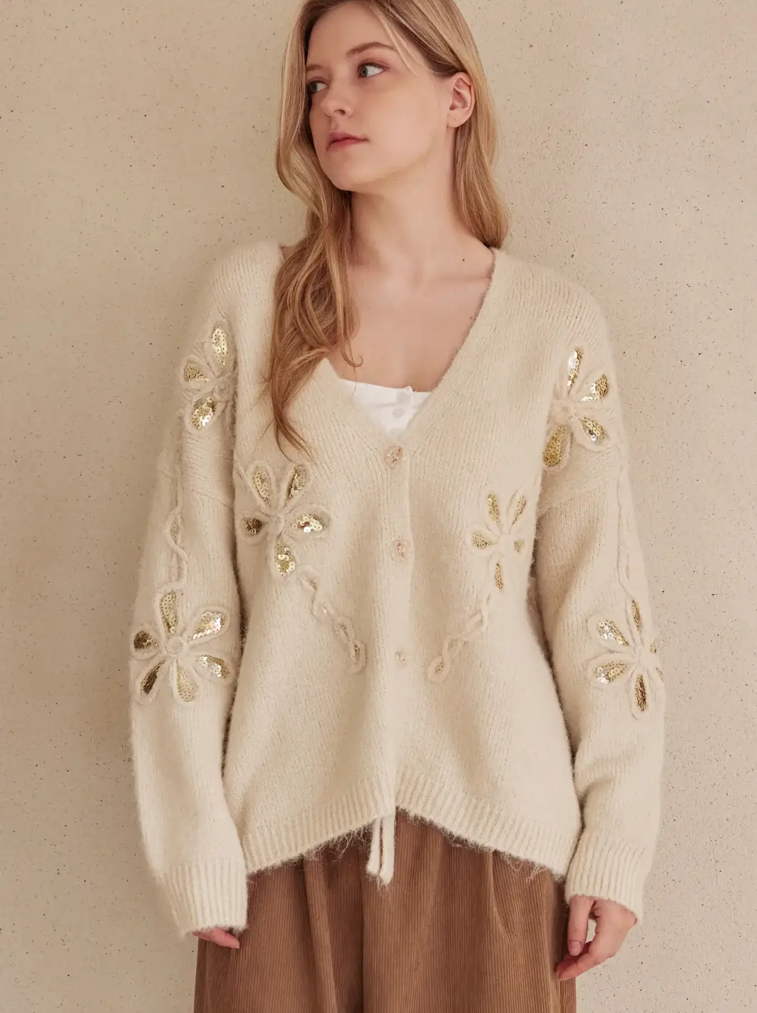 Sequin Floral Cardigan Sweater 1