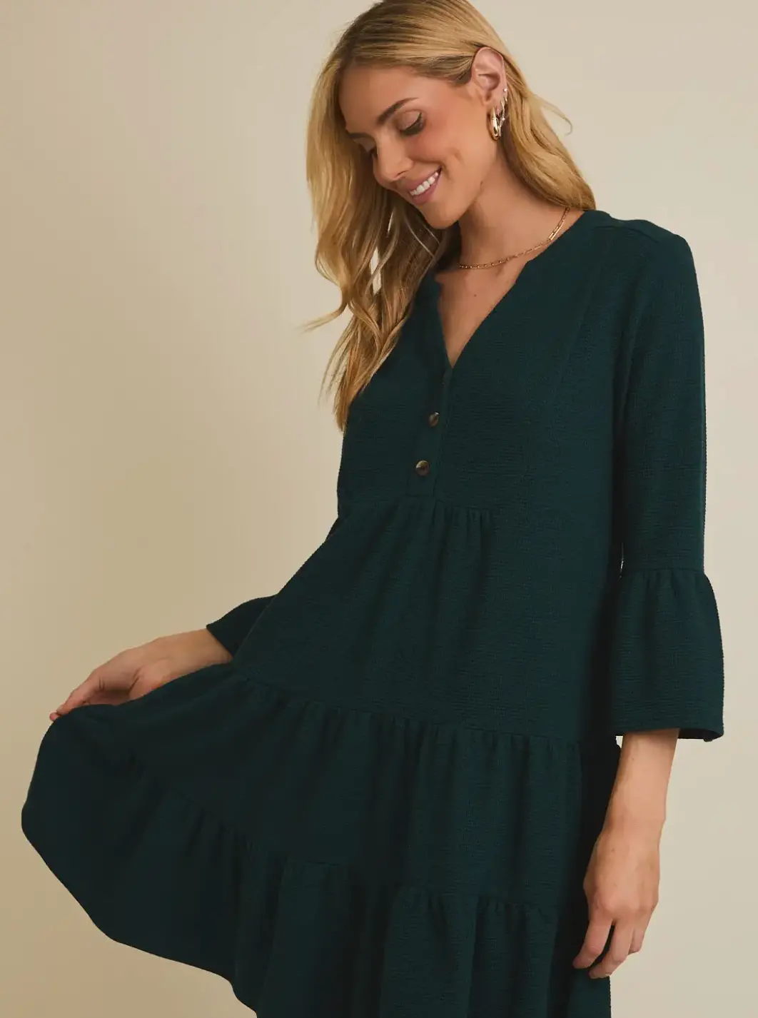 Notch Neck Tiered Mini Dress 1
