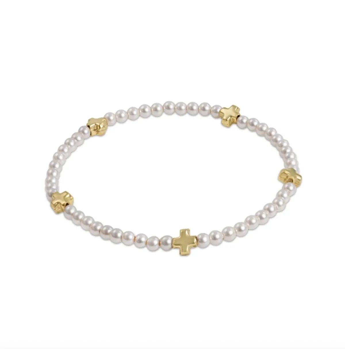 Signature Cross Small 3Mm Pearl Bracelet - Gold 1