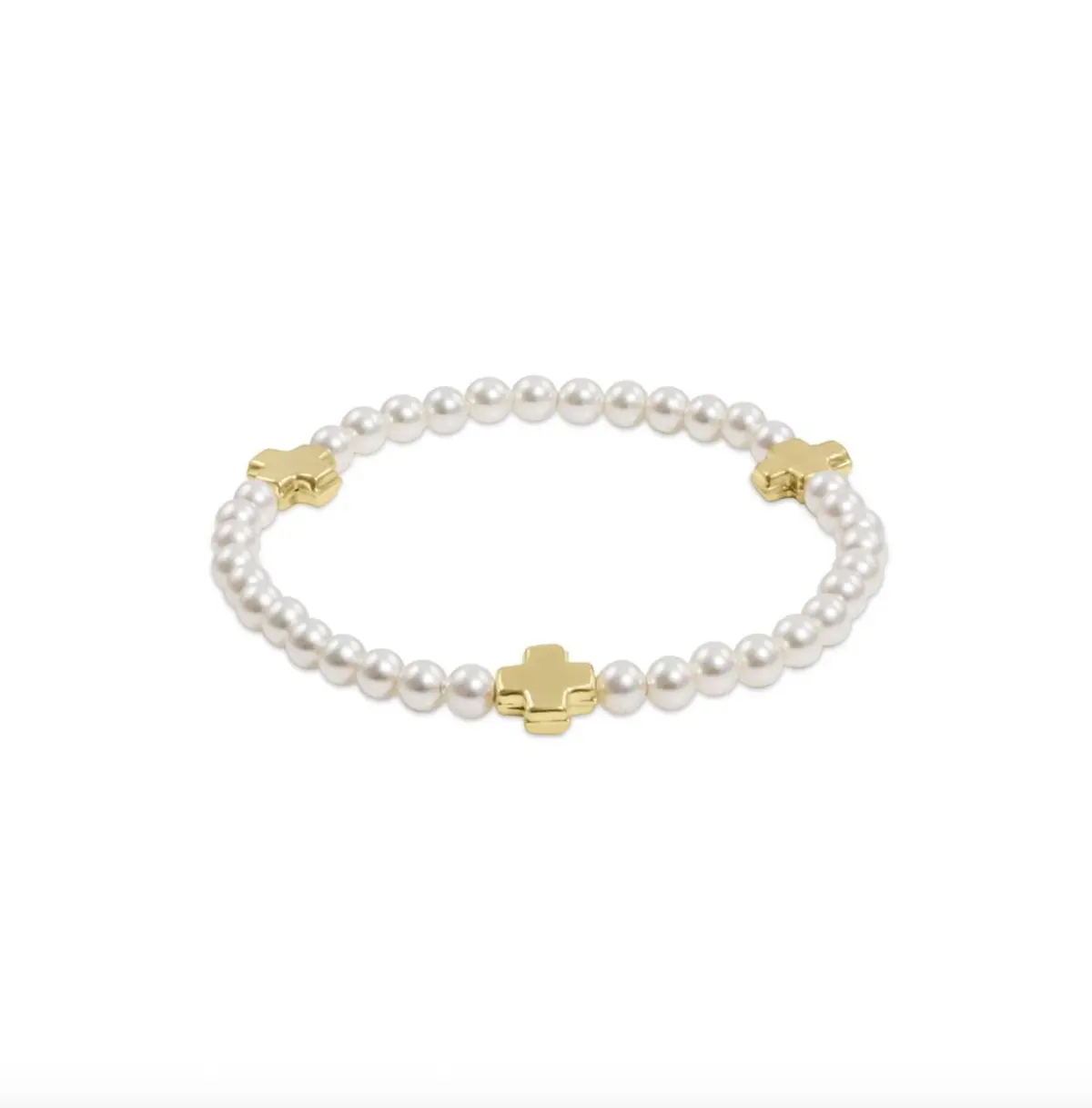 Signature Cross 4Mm Pearl Bracelet - Gold 1